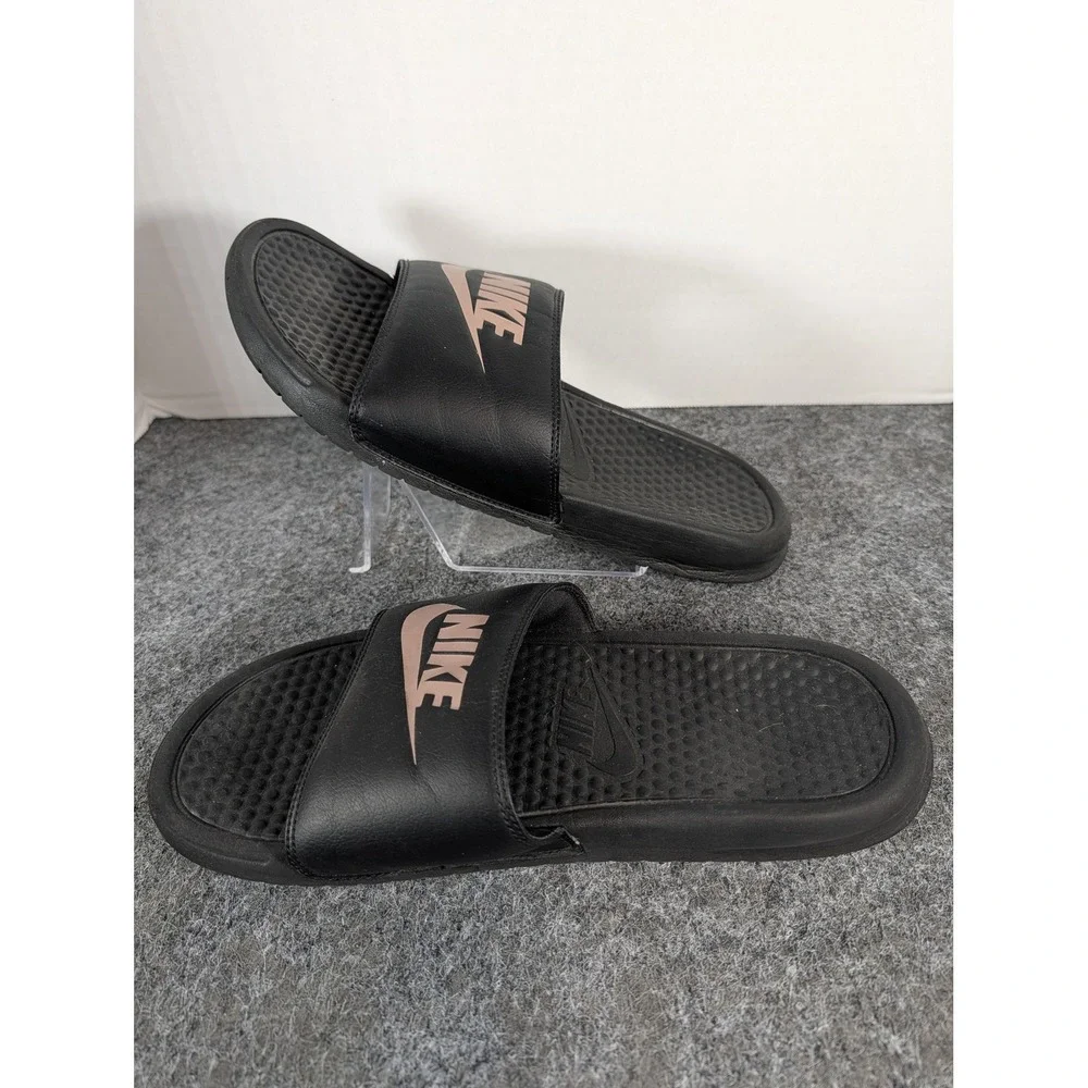 Nike Benassi JDI Black Rose Gold Slides Sandals 343881-007 Womens 9